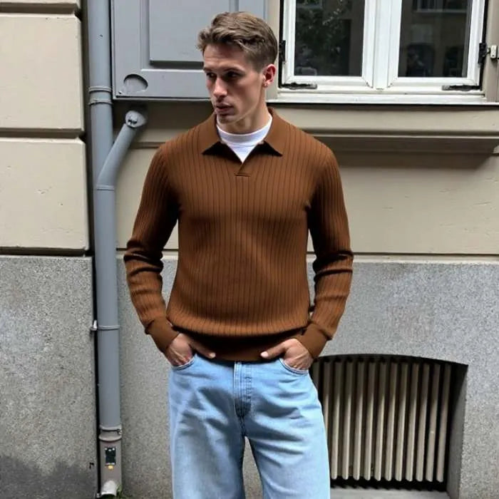 Verona® Men’s Ribbed Long Sleeve Polo