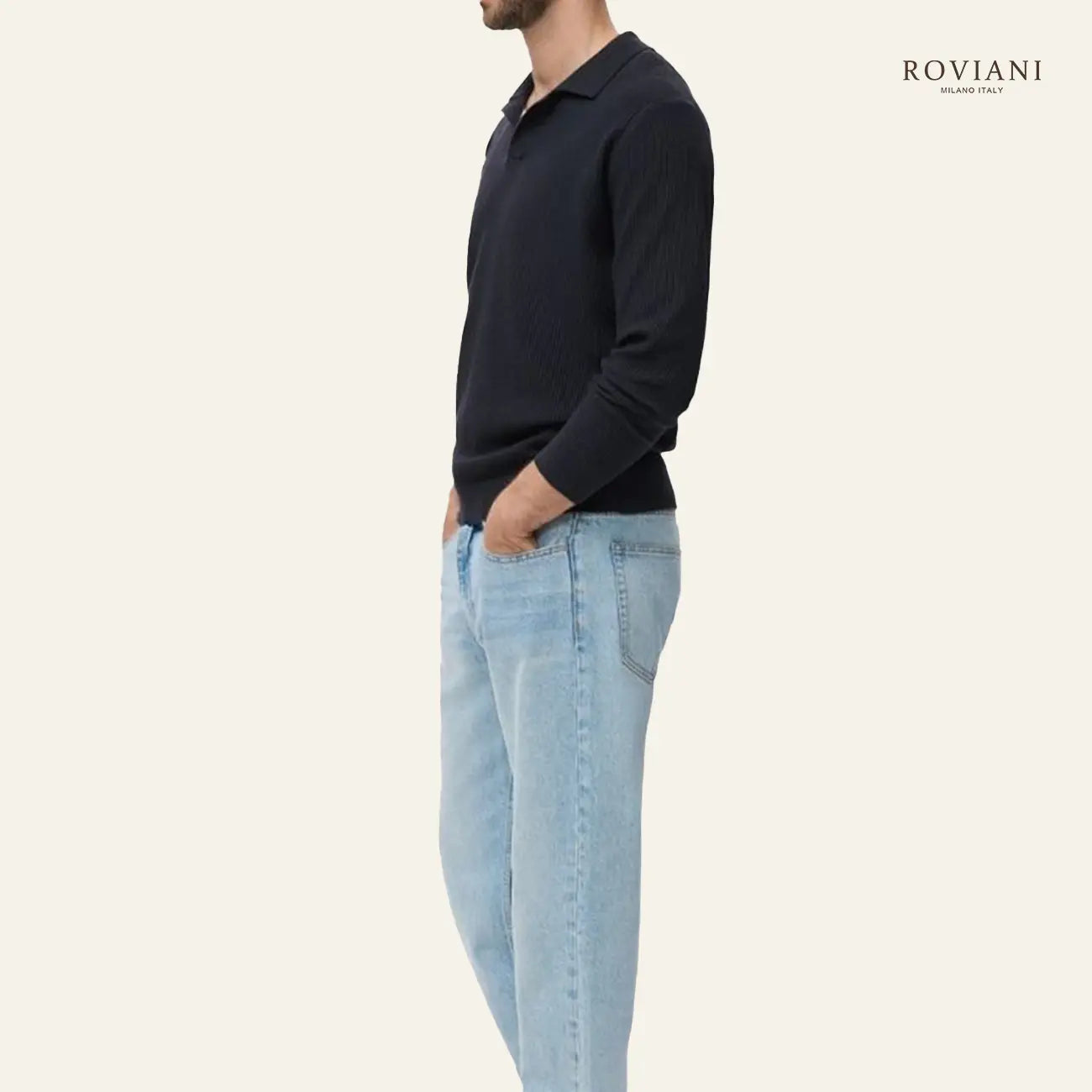 Men’s Ribbed Knit Sweater with Sport Collar